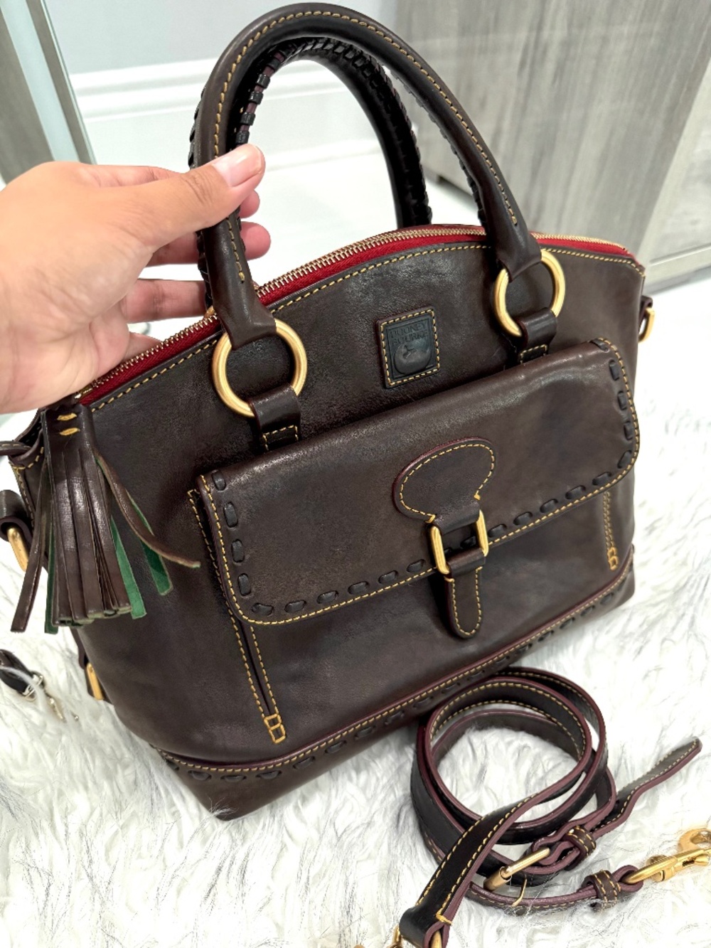 Dooney & Bourke Dark Brown Leather Satchel Crossbody Bag